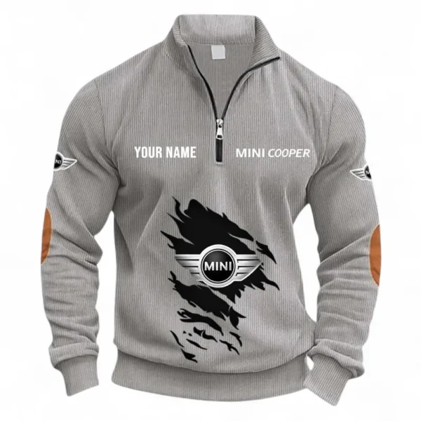 Modern Two-Door Half Zipper Corduroy Sweatshirt CAR491 - Light Gray