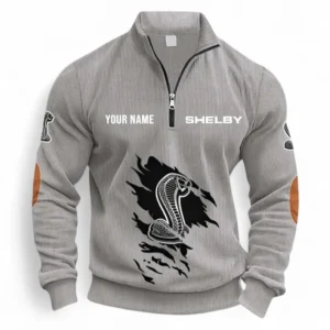 Retro-Inspired Car Half Zipper Corduroy Sweatshirt CAR491 - Light Gray