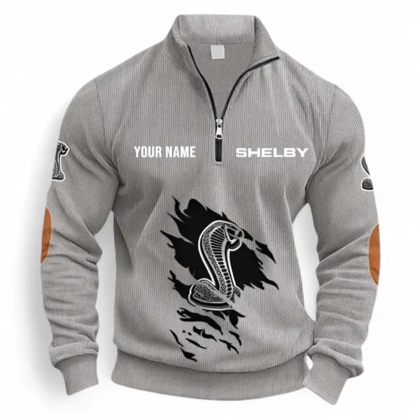 Retro-Inspired Car Half Zipper Corduroy Sweatshirt CAR491 - Light Gray