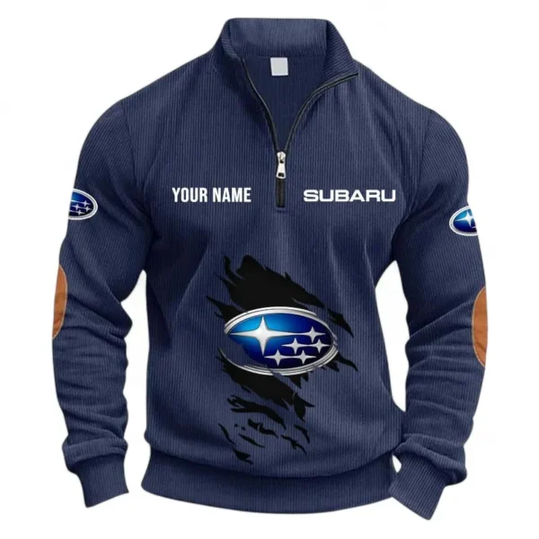 Trail-Ready Auto Half Zipper Corduroy Sweatshirt CAR491 - Navy Blue