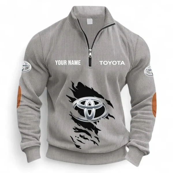 Pickup Truck Half Zipper Corduroy Sweatshirt CAR491 - Light Gray