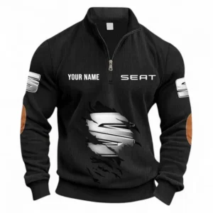 Stylish Sedan Half Zipper Corduroy Sweatshirt CAR491 - Black