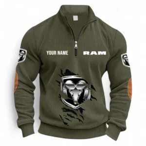 Tough Truck Brand Half Zipper Corduroy Sweatshirt CAR491 - Army Green
