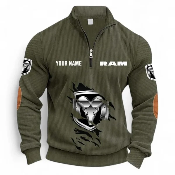 Tough Truck Brand Half Zipper Corduroy Sweatshirt CAR491 - Army Green