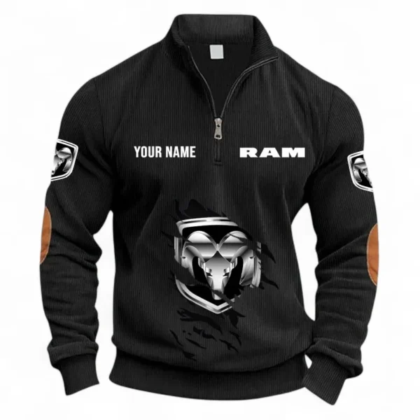 Power Pickup Line Half Zipper Corduroy Sweatshirt CAR491 - Black