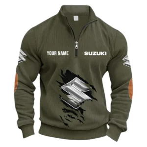 Motorcycle-Inspired Car Half Zipper Corduroy Sweatshirt CAR491 - Army Green