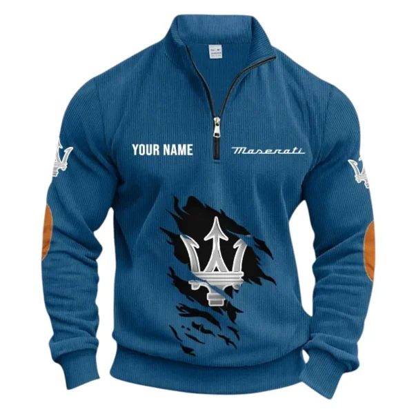 Premium Sports Sedan Half Zipper Corduroy Sweatshirt CAR491 - Denim Blue