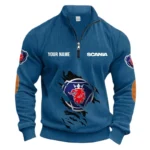 Logistics Truck Half Zipper Corduroy Sweatshirt CAR491 - Denim Blue