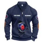 Industrial Vehicle Half Zipper Corduroy Sweatshirt CAR491 - Navy Blue
