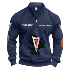 Old-School Automobile Half Zipper Corduroy Sweatshirt CAR491 - Navy Blue