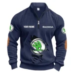 City-Friendly Automobile Half Zipper Corduroy Sweatshirt CAR491 - Navy Blue