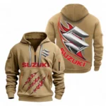 Hoodie Half Zipper Exclusive Logo Gift For JDM Bike Enthusiasts CAR500 - Khaki
