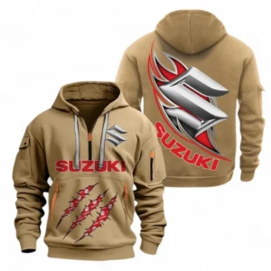 Hoodie Half Zipper Exclusive Logo Gift For JDM Bike Enthusiasts CAR500 - Khaki