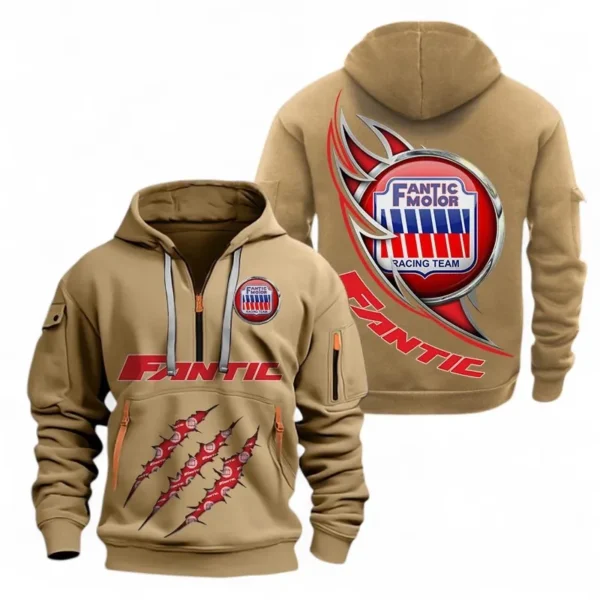 Hoodie Half Zipper Exclusive Logo Gift For Adventure Motorcycle Enthusiasts CAR500 - Khaki