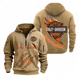 Hoodie Half Zipper Exclusive Logo Gift For Motor Chopper Style Enthusiasts CAR500 - Khaki