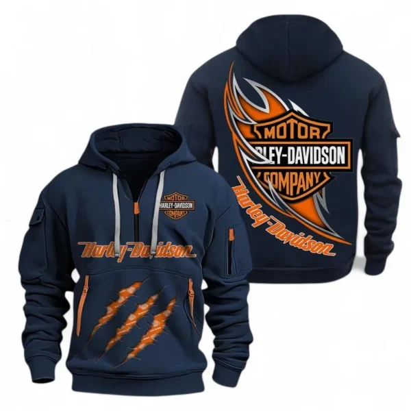 Hoodie Half Zipper Exclusive Logo Gift For Two-Wheel Iconic Enthusiasts CAR500 - Navy
