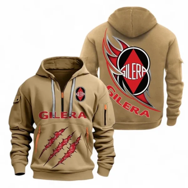 Hoodie Half Zipper Exclusive Logo Gift For Sporty Scooter Enthusiasts CAR500 - Khaki