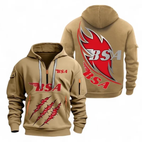 Classic Motorcycle Hoodie Half Zipper, All Over Print Hoodie Gift For Classic Motorcycle Enthusiasts CAR500 - Khaki
