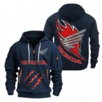 Dual-Sport Motorbike Hoodie Half Zipper, All Over Print Hoodie Gift For Dual-Sport Motorbike Enthusiasts CAR500 - Navy