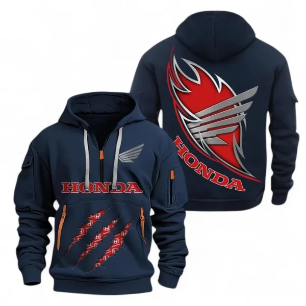 Dual-Sport Motorbike Hoodie Half Zipper, All Over Print Hoodie Gift For Dual-Sport Motorbike Enthusiasts CAR500 - Navy