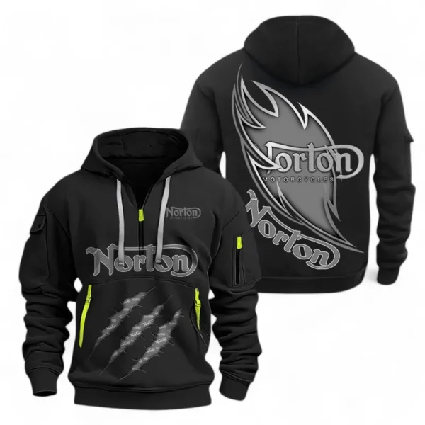 Vintage Two-Wheeler Hoodie Half Zipper, Exclusive Logo Hoodie For Vintage Two-Wheeler Enthusiasts CAR500 - Black