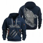 Retro Street Bike Hoodie Half Zipper, All Over Print Hoodie Gift For Retro Street Bike Enthusiasts CAR500 - Navy