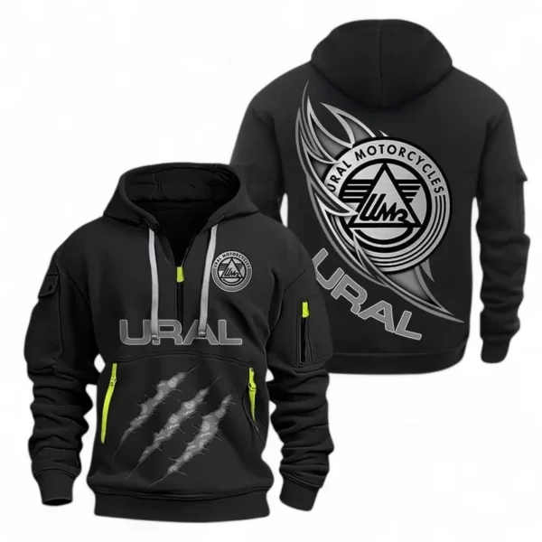 Sidecar Motorcycle Hoodie Half Zipper, Exclusive Logo Hoodie For Sidecar Motorcycle Enthusiasts CAR500 - Black