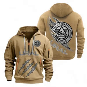 Hoodie Half Zipper Exclusive Logo Gift For Touring Motorcycle Enthusiasts CAR500 - Khaki