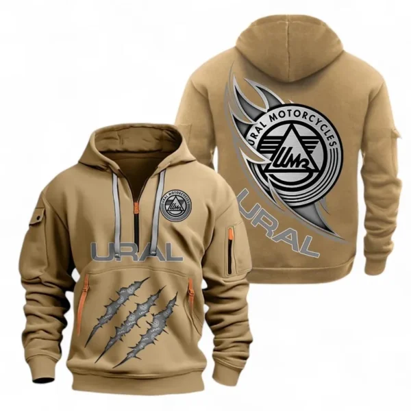 Hoodie Half Zipper Exclusive Logo Gift For Touring Motorcycle Enthusiasts CAR500 - Khaki