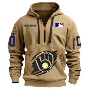 Urban Streetwear Hoodie, Half-Zip with Exclusive Logo DMLB12 - Khaki