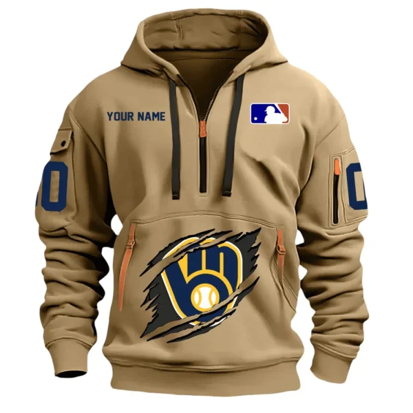 Urban Streetwear Hoodie, Half-Zip with Exclusive Logo DMLB12 - Khaki