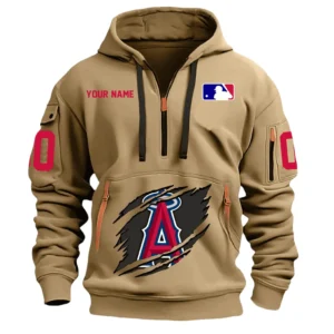 Lightweight Sports Hoodie Half Zipper, Unique Logo Print DMLB12 - Khaki