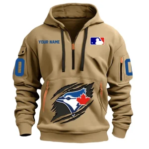 Street-Style Hoodie Half Zipper, Modern Sports Logo DMLB12 - Khaki