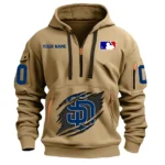 Fan Gift Hoodie Half Zipper, Sports-Inspired Logo Design DMLB12 - Khaki