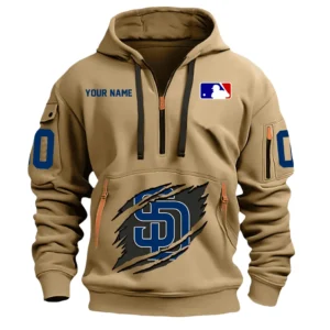 Fan Gift Hoodie Half Zipper, Sports-Inspired Logo Design DMLB12 - Khaki