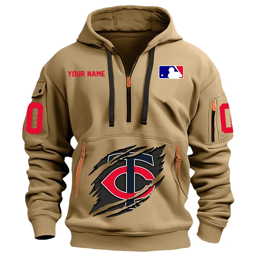 Athletic Half-Zip Hoodie, Team-Style Logo Print Hoodie Gift For Football Fans DMLB12 - Khaki
