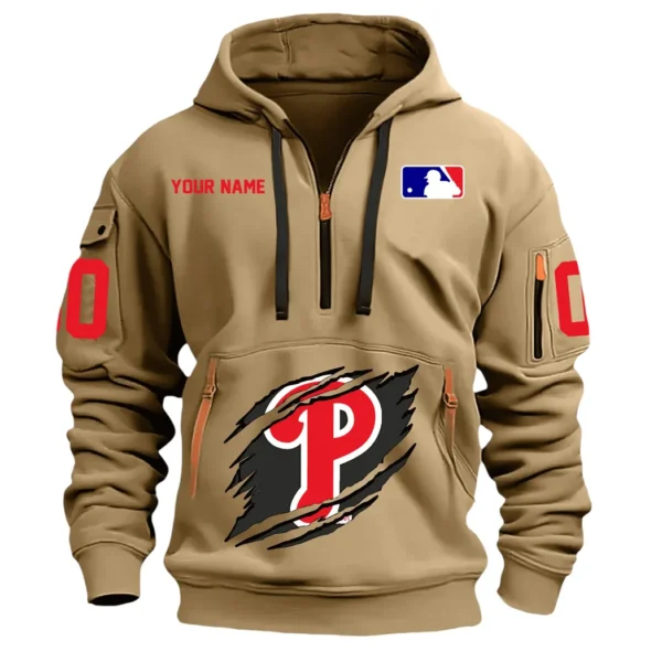 Outdoor Half-Zip Hoodie, Team Spirit Logo Design DMLB12 - Khaki