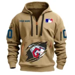 Lightweight Sports Hoodie Half Zipper, Unique Logo Print DMLB12 - Khaki