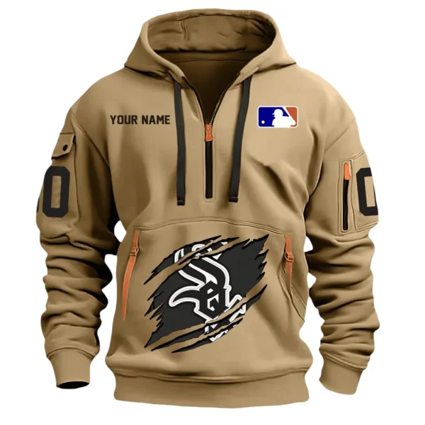 Street-Style Hoodie Half Zipper, Modern Sports Logo DMLB12 - Khaki