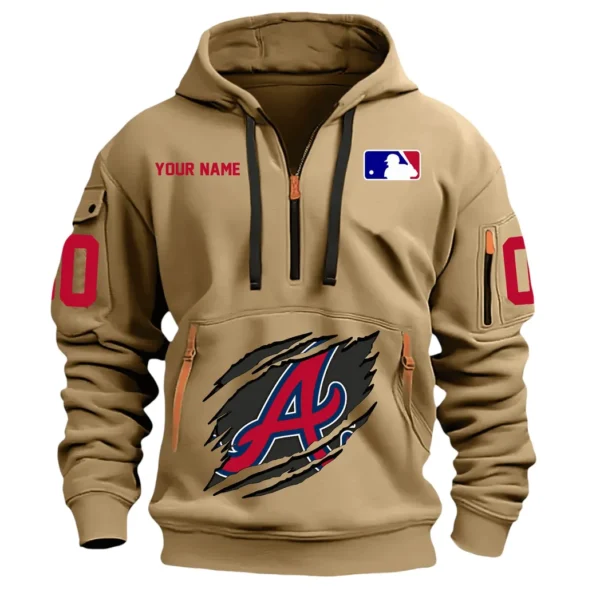 Fan Gift Hoodie Half Zipper, Sports-Inspired Logo Design DMLB12 - Khaki
