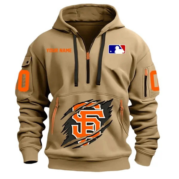 Athletic Half-Zip Hoodie, Team-Style Logo Print Hoodie Gift For Football Fans DMLB12 - Khaki