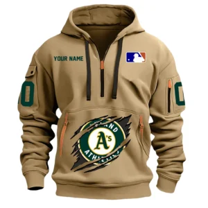 Casual Sports Hoodie Half Zipper, Modern Logo Detail Printing DMLB12 - Khaki