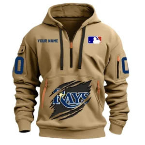 Street-Style Hoodie Half Zipper, Modern Sports Logo DMLB12 - Khaki