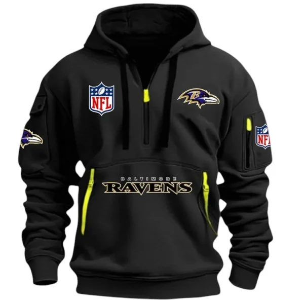 Fan Gift Hoodie Half Zipper, Sports-Inspired Logo Design DNFL13 - Black