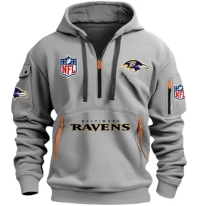 Athletic Half-Zip Hoodie, Team-Style Logo Print Hoodie Gift For Football Fans DNFL13 - Grey