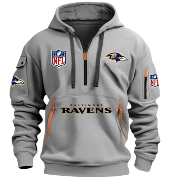 Athletic Half-Zip Hoodie, Team-Style Logo Print Hoodie Gift For Football Fans DNFL13 - Grey