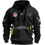Casual Sports Hoodie Half Zipper, Modern Logo Detail Printing DNFL13 - Black