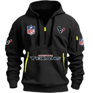 Casual Sports Hoodie Half Zipper, Modern Logo Detail Printing DNFL13 - Black