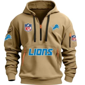 Casual Sports Hoodie Half Zipper, Modern Logo Detail Printing DNFL13 - Khaki