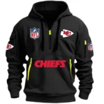 Street-Style Hoodie Half Zipper, Modern Sports Logo DNFL13 - Black